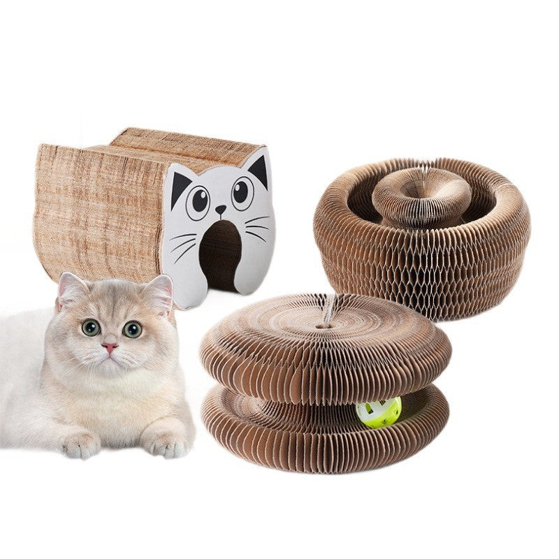 🐱 Accordion Cat Scratcher Bed – Durable, Non-Shedding, Self-Play Toy! ✨