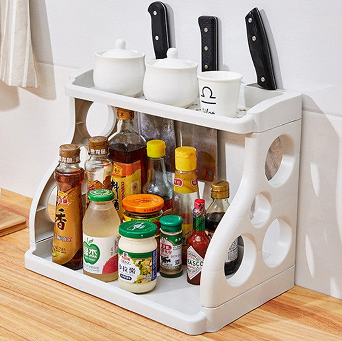🍽️ Double-Tier Kitchen Storage Rack – PP Plastic, Holds Seasonings/Chopsticks! ✨