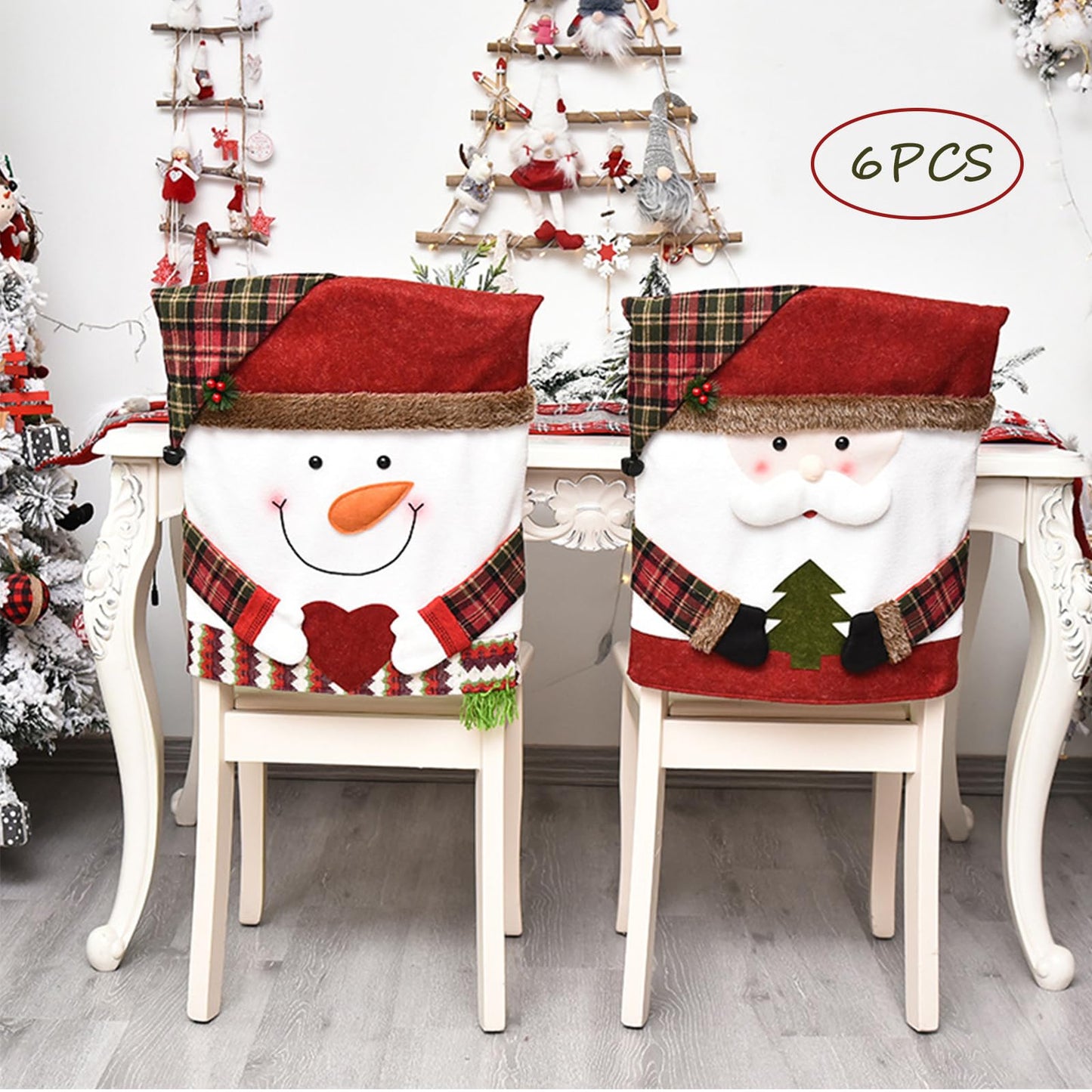 🎅 6-Pack Christmas Chair Covers – Santa/Snowman Design, Holiday Dining Decor! ✨