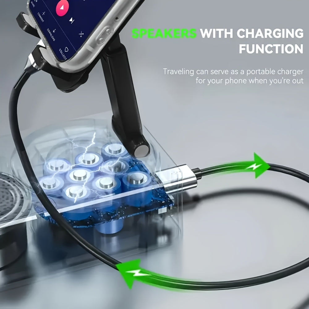 📱 5-in-1 Wireless Phone Stand – 360° Adjust, HD Sound, Mic & Remote (Tablets/Androids)! ✨