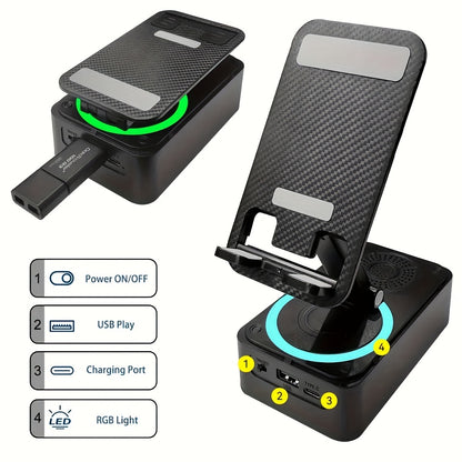 📱 5-in-1 Wireless Phone Stand – 360° Adjust, HD Sound, Mic & Remote (Tablets/Androids)! ✨