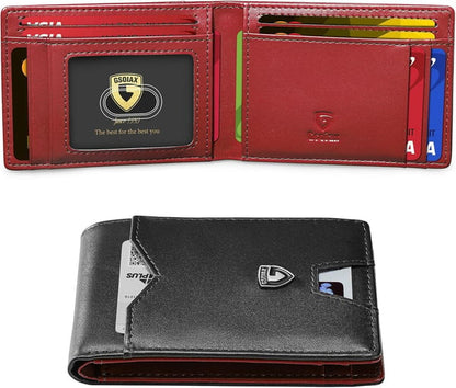 Men's Slim Leather Blocking Wallet - Minimalist Carbon Fiber Bifold