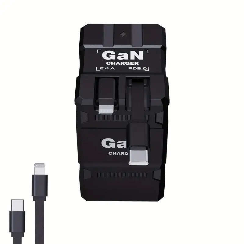 ⚡A+C Multi-Port 120W GaN Charger | Comes with a retractable cable for fast charging of all devices