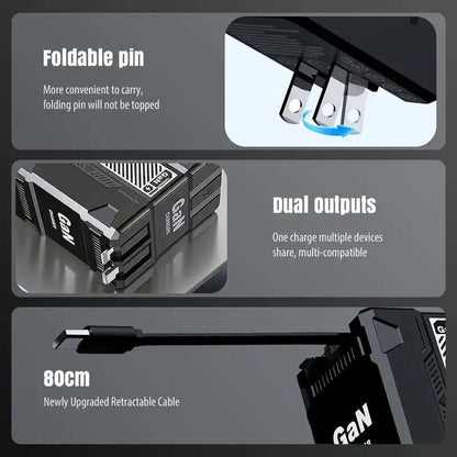 ⚡A+C Multi-Port 120W GaN Charger | Comes with a retractable cable for fast charging of all devices