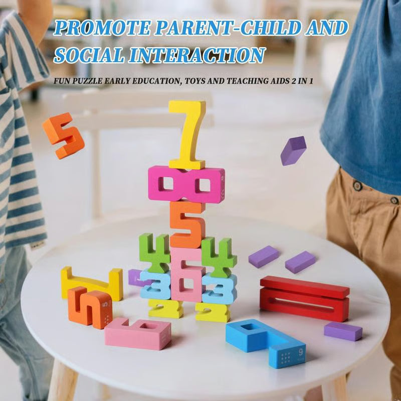 Wooden Number Building Block, Creative Montessori Stacking Toys, Early Educational Toy for Children(1 Box)