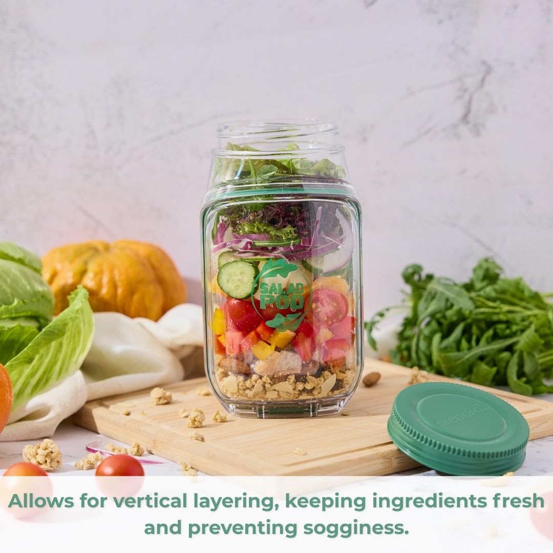 ✨ 2-Pack Portable Salad Jars | Vertical Layering, Leakproof, Lid-to-Bowl Design 🥫