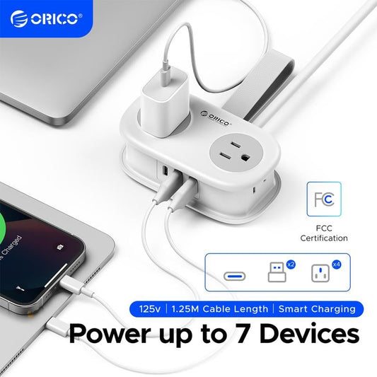 Travel Power Strip. ORICO 4 Outlets 3 USB Ports (1 USB C) with 4FT Wrapped Short Extension Cord Small Power Strip