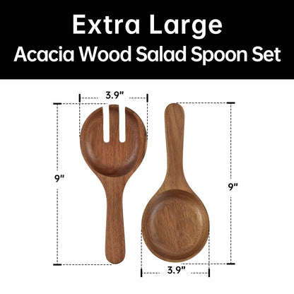 🥗 Extra Large Glass Salad Bowl Set – Party Size, Acacia Wood Base + Serving Tools! ✨
