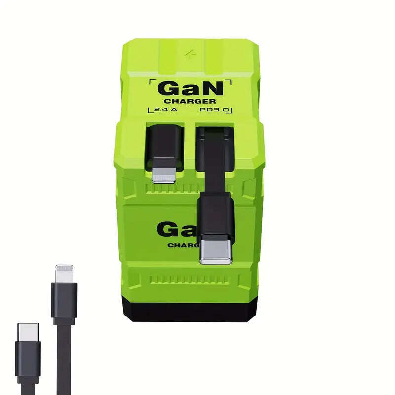 ⚡A+C Multi-Port 120W GaN Charger | Comes with a retractable cable for fast charging of all devices