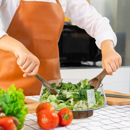 🥗 Extra Large Glass Salad Bowl Set – Party Size, Acacia Wood Base + Serving Tools! ✨