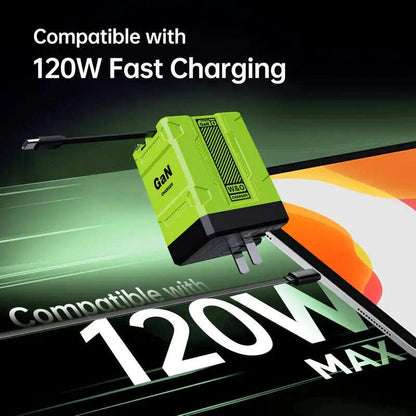 ⚡A+C Multi-Port 120W GaN Charger | Comes with a retractable cable for fast charging of all devices
