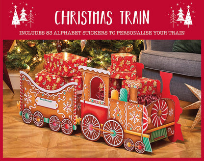 🚂 Christmas Train Gift Holder – Festive Cardboard Toy, 1200GSM + 83 Alphabet Stickers! ✨