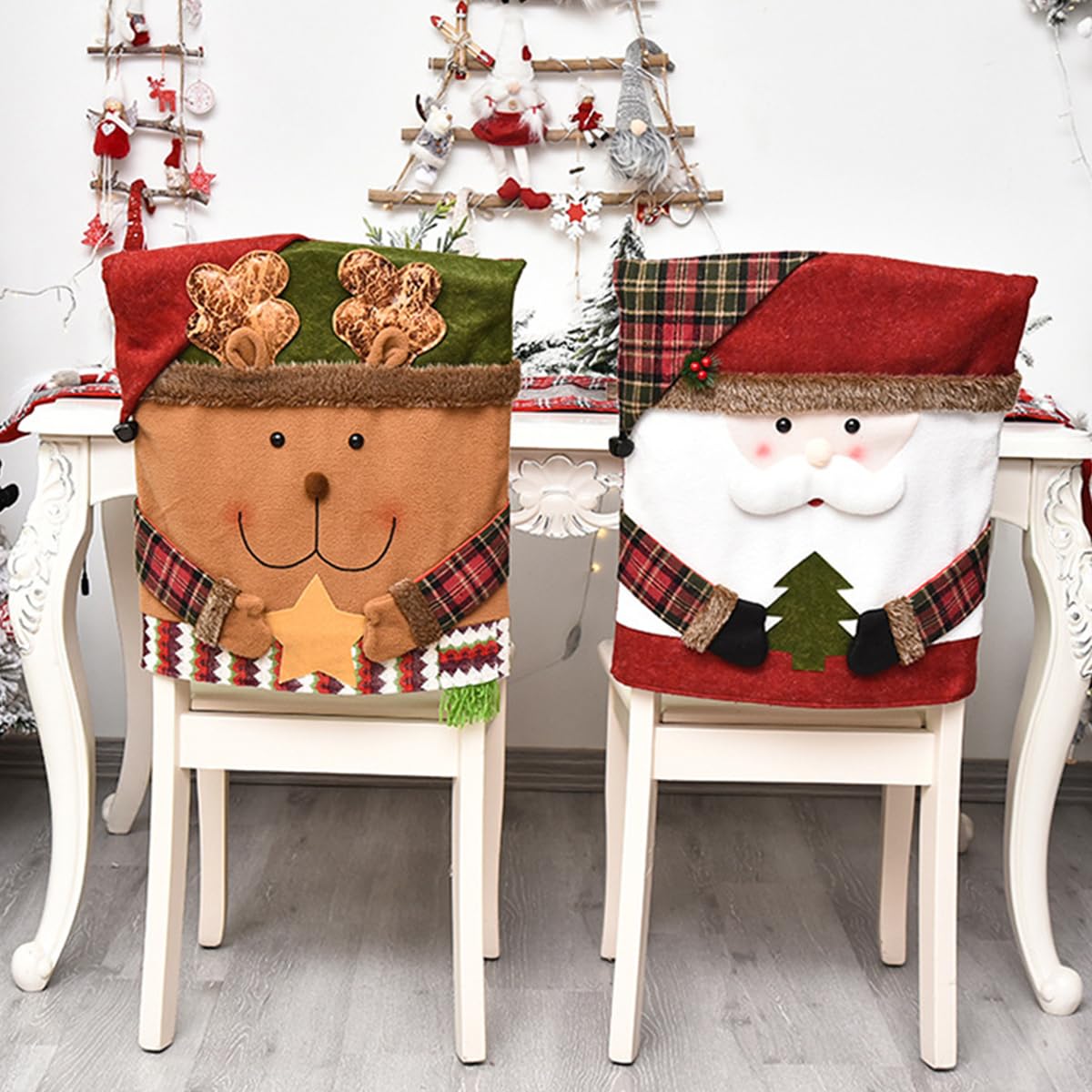 🎅 6-Pack Christmas Chair Covers – Santa/Snowman Design, Holiday Dining Decor! ✨
