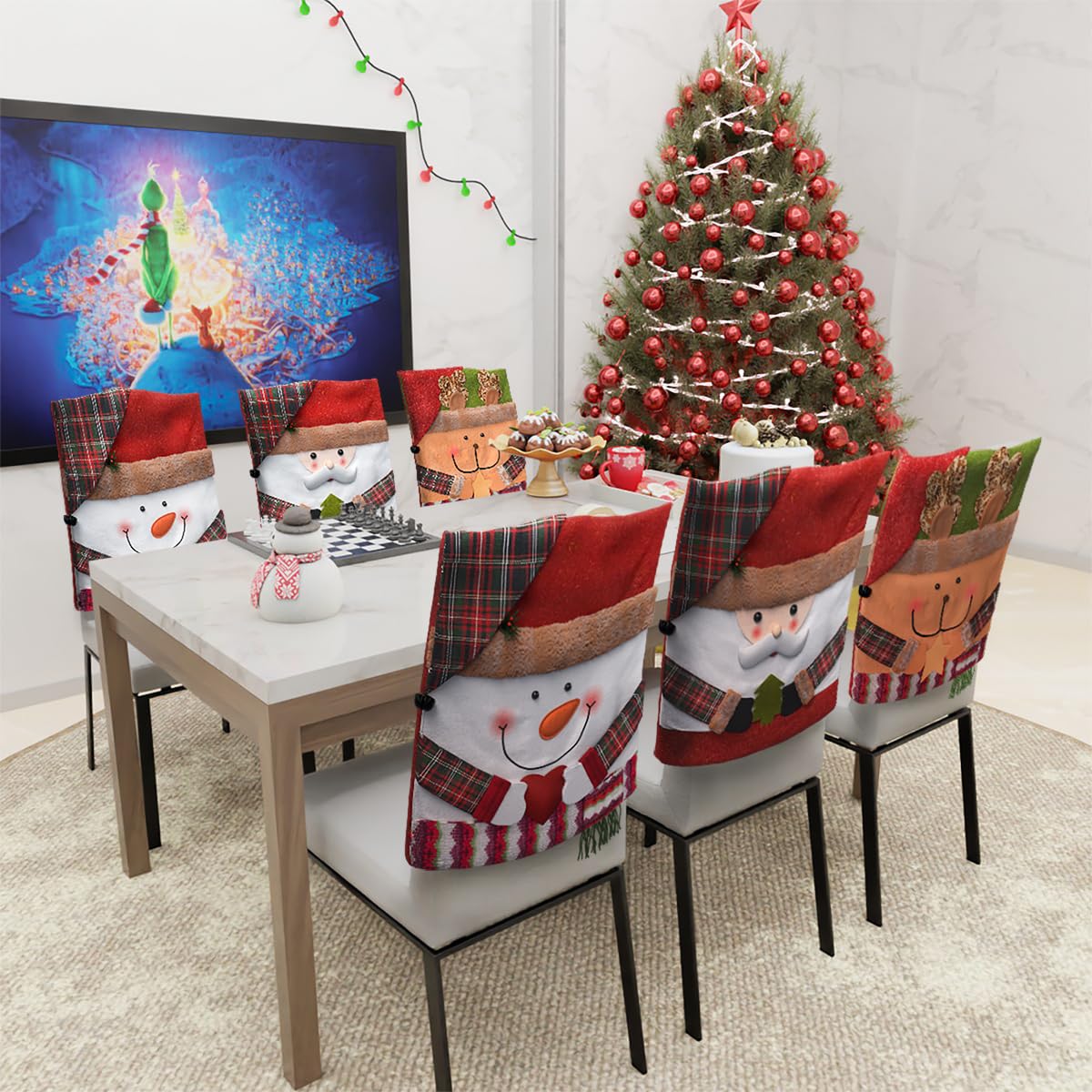 🎅 6-Pack Christmas Chair Covers – Santa/Snowman Design, Holiday Dining Decor! ✨