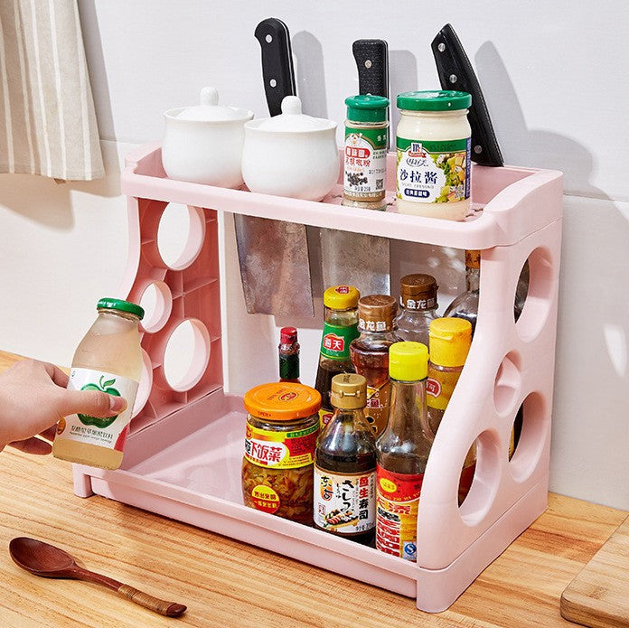 🍽️ Double-Tier Kitchen Storage Rack – PP Plastic, Holds Seasonings/Chopsticks! ✨