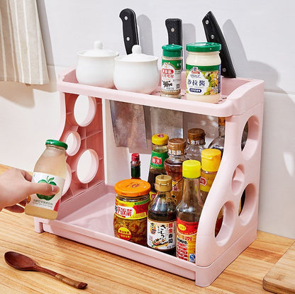 🍽️ Double-Tier Kitchen Storage Rack – PP Plastic, Holds Seasonings/Chopsticks! ✨
