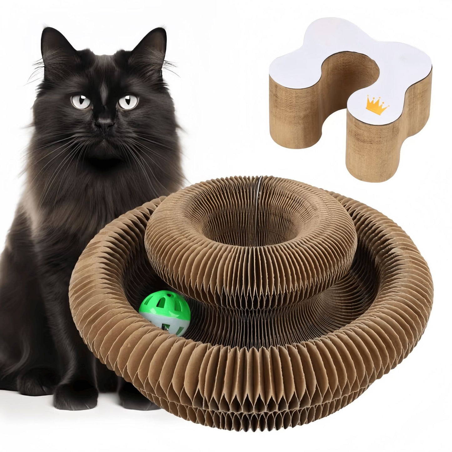 🐱 Accordion Cat Scratcher Bed – Durable, Non-Shedding, Self-Play Toy! ✨