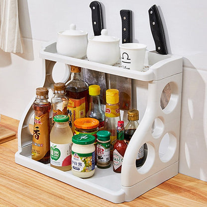 🍽️ Double-Tier Kitchen Storage Rack – PP Plastic, Holds Seasonings/Chopsticks! ✨