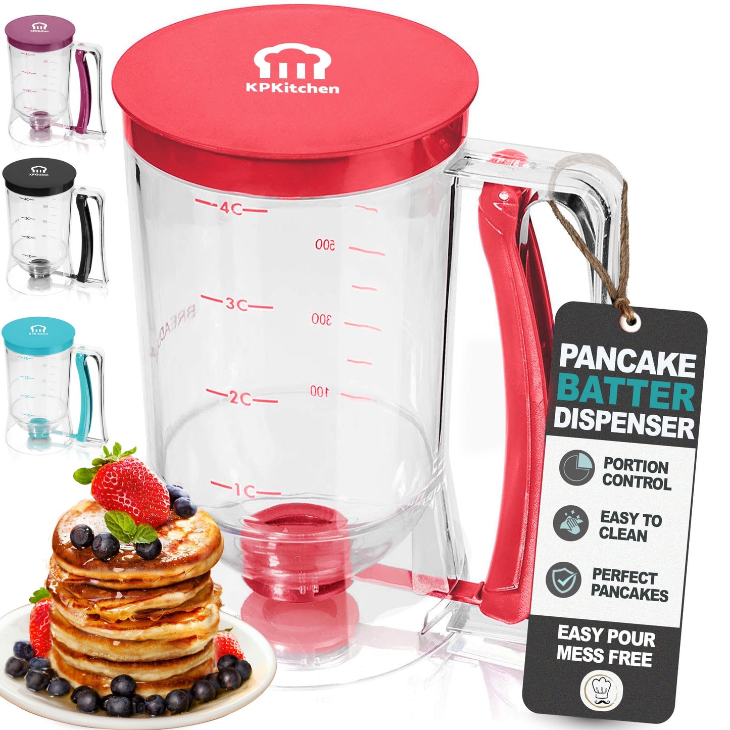 🥞 Purple Pancake Batter Dispenser – 4-Cup, Leak-Free, Dishwasher Safe! ✨