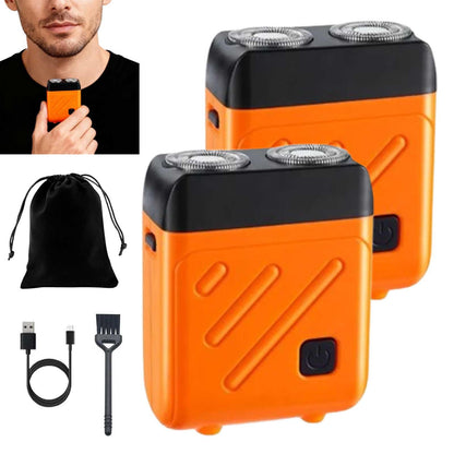 🪒 Mini Portable Electric Shaver – 2025 Upgrade Double Head, 360° Rotary, Wet/Dry Waterproof (Silver-Orange)! ✨
