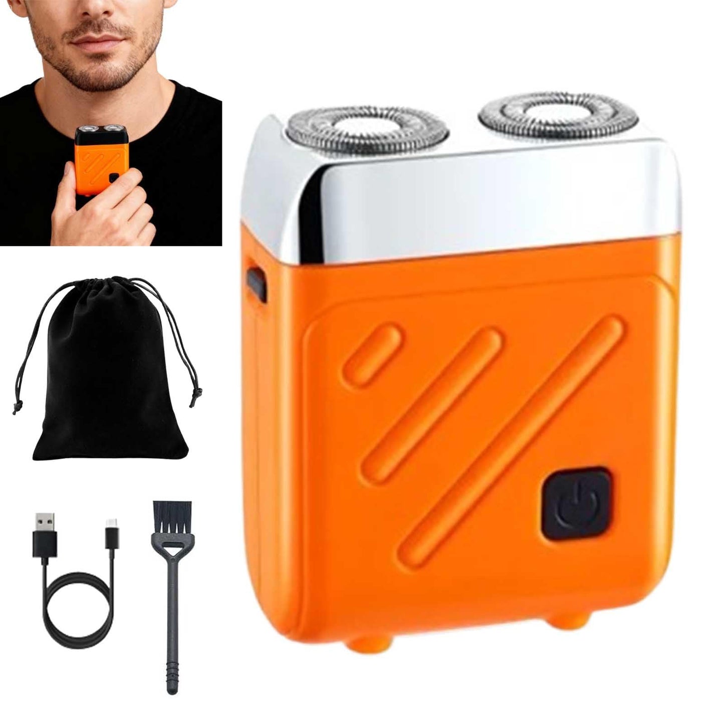 🪒 Mini Portable Electric Shaver – 2025 Upgrade Double Head, 360° Rotary, Wet/Dry Waterproof (Silver-Orange)! ✨