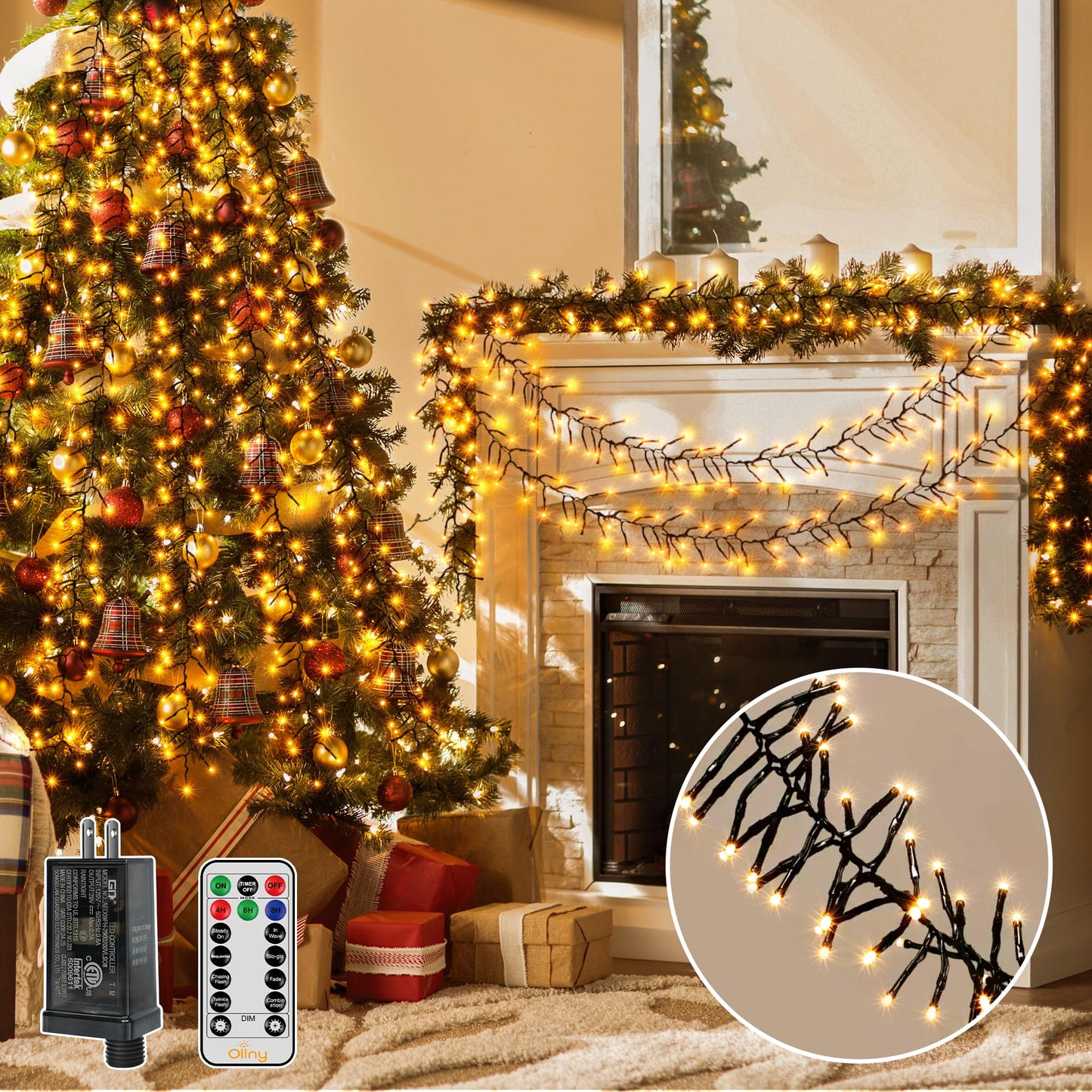 🎅 Waterproof Cluster Christmas Lights | 4 Brightness Levels, Remote Control ✨