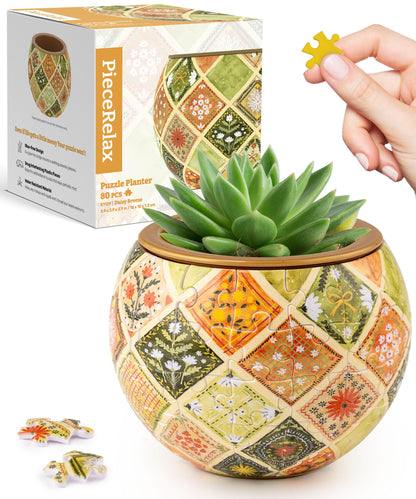 🌵 3D Puzzle Planter – Retro Tile, Danish Folk Style, Succulent/Cactus Pot! ✨