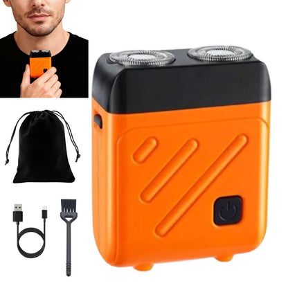 🪒 Mini Portable Electric Shaver – 2025 Upgrade Double Head, 360° Rotary, Wet/Dry Waterproof (Silver-Orange)! ✨