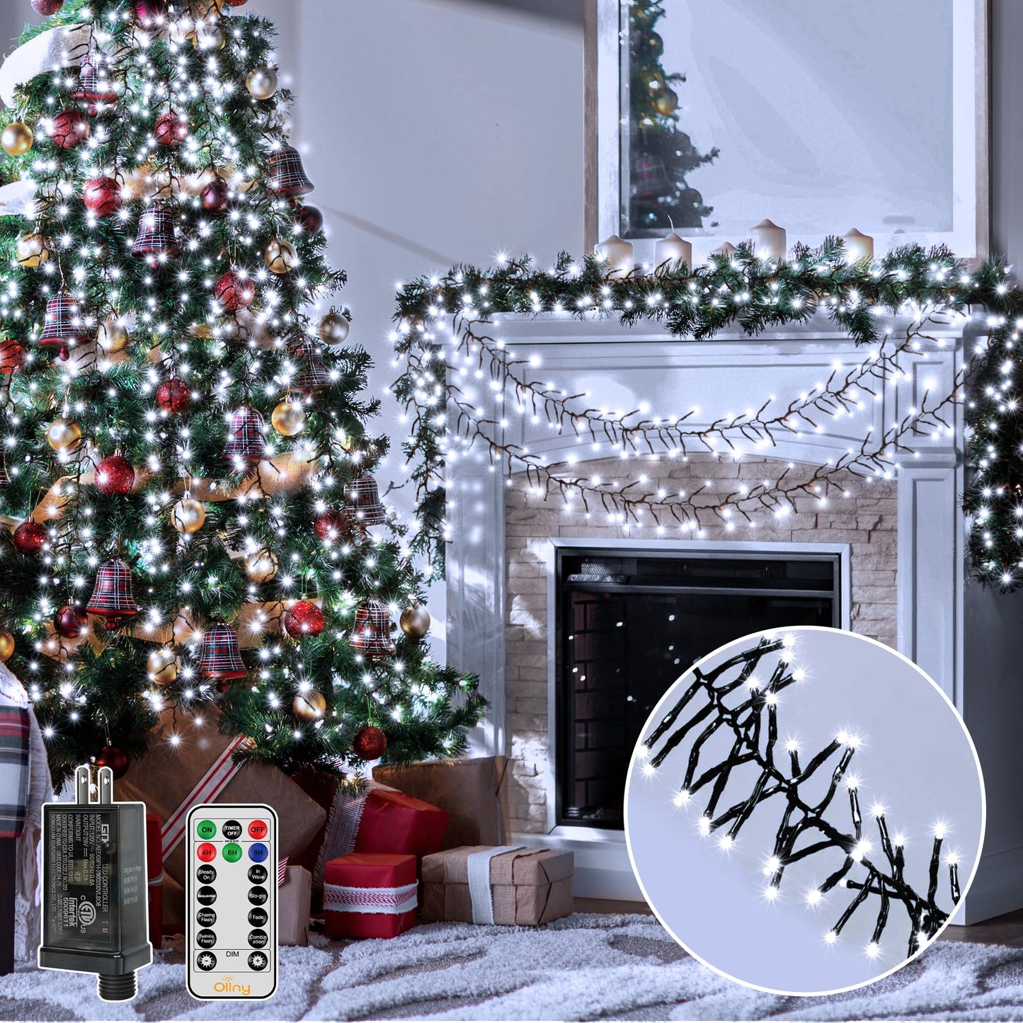 🎅 Waterproof Cluster Christmas Lights | 4 Brightness Levels, Remote Control ✨