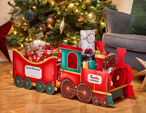 🚂 Christmas Train Gift Holder – Festive Cardboard Toy, 1200GSM + 83 Alphabet Stickers! ✨