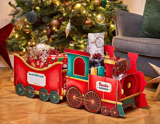 🚂 Christmas Train Gift Holder – Festive Cardboard Toy, 1200GSM + 83 Alphabet Stickers! ✨