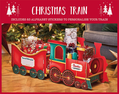 🚂 Christmas Train Gift Holder – Festive Cardboard Toy, 1200GSM + 83 Alphabet Stickers! ✨