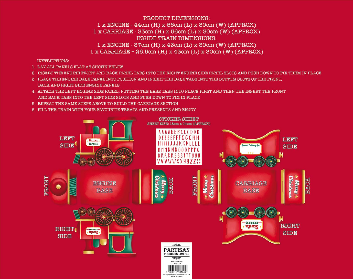 🚂 Christmas Train Gift Holder – Festive Cardboard Toy, 1200GSM + 83 Alphabet Stickers! ✨