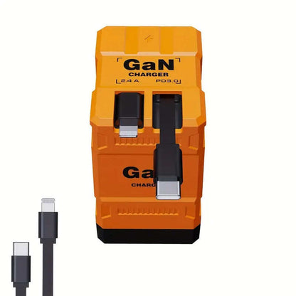 ⚡A+C Multi-Port 120W GaN Charger | Comes with a retractable cable for fast charging of all devices