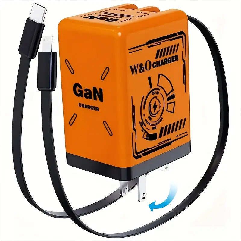 ⚡A+C Multi-Port 120W GaN Charger | Comes with a retractable cable for fast charging of all devices