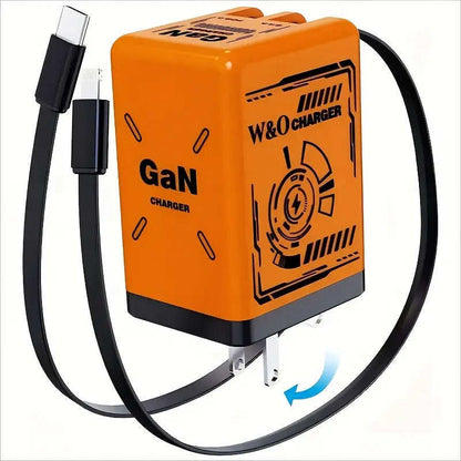 ⚡A+C Multi-Port 120W GaN Charger | Comes with a retractable cable for fast charging of all devices